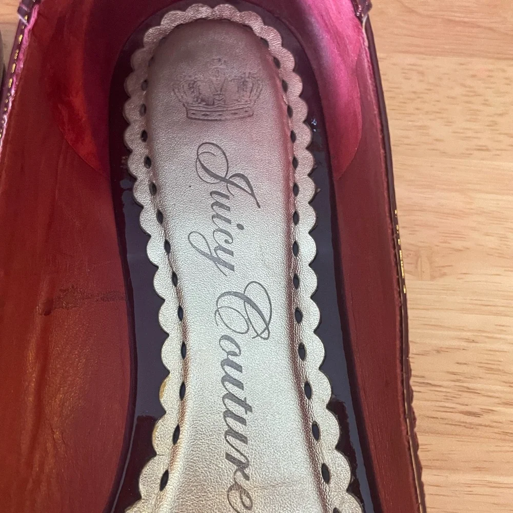Juicy Couture Patent Leather Maroon Flats with Gold Accent - Picture 2 of 12